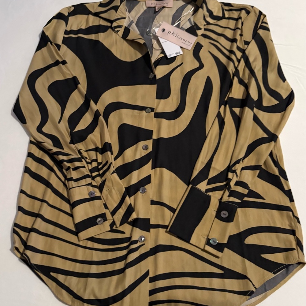 Philosophy Women's Button Down Zebra Print Shirt